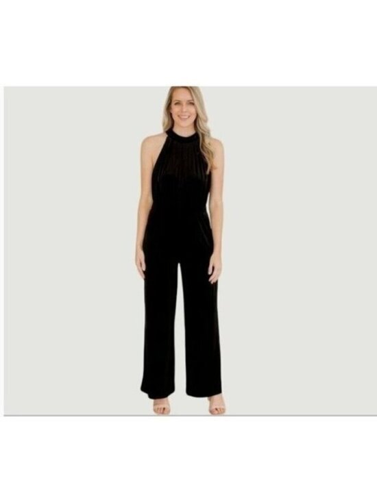 a new day Pants - NEW - A New Day Velvet Halter Jumpsuit Women's XS Black High Neck Wide Leg L1643